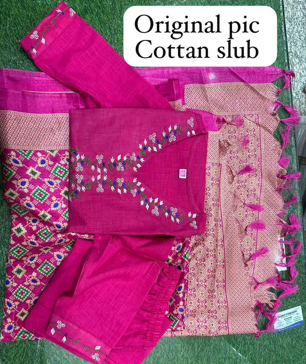 Beautiful Premium Gajji Silk Kurta With Embroided Neck Line And Yoke