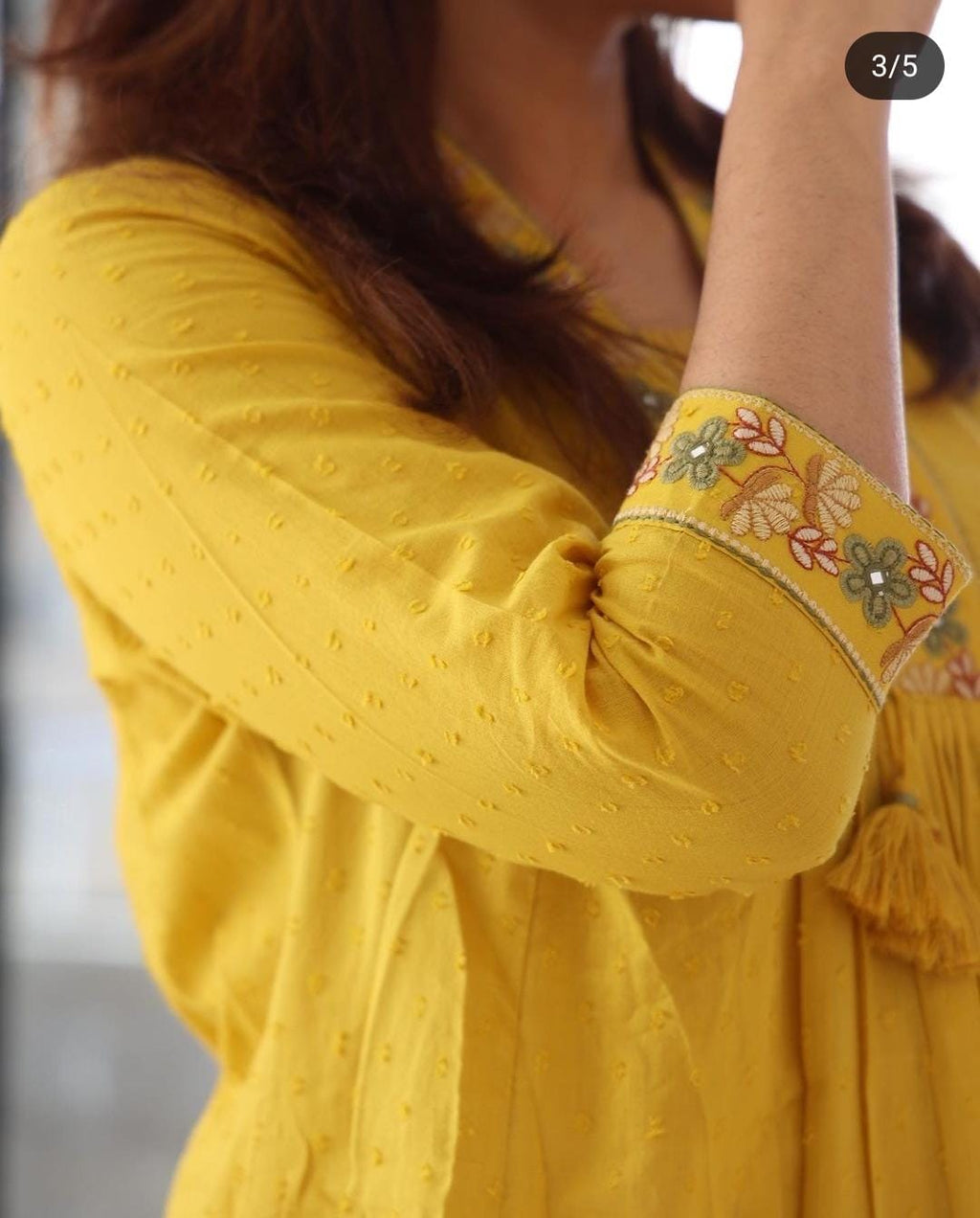 Yellow Nri Embroidery Cotton Kurta Pant And Dupatta Set