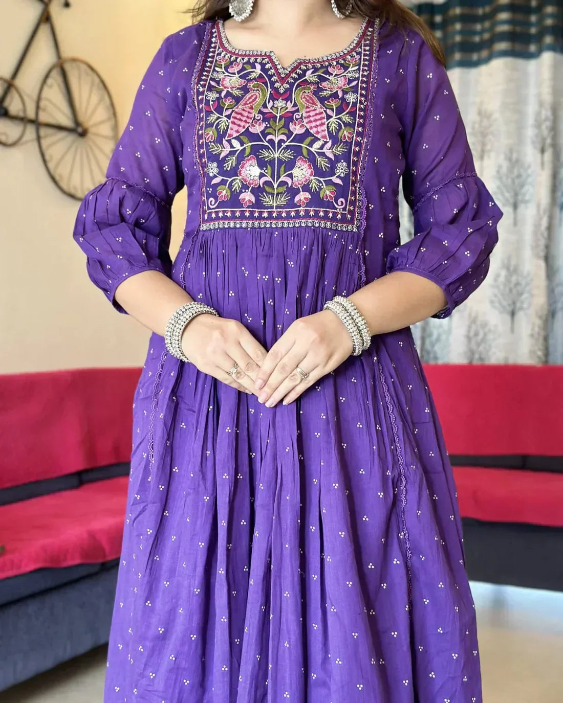 Blue Embroidered Printed Rayon Kurta & Pant With Malmal Dupatta Set