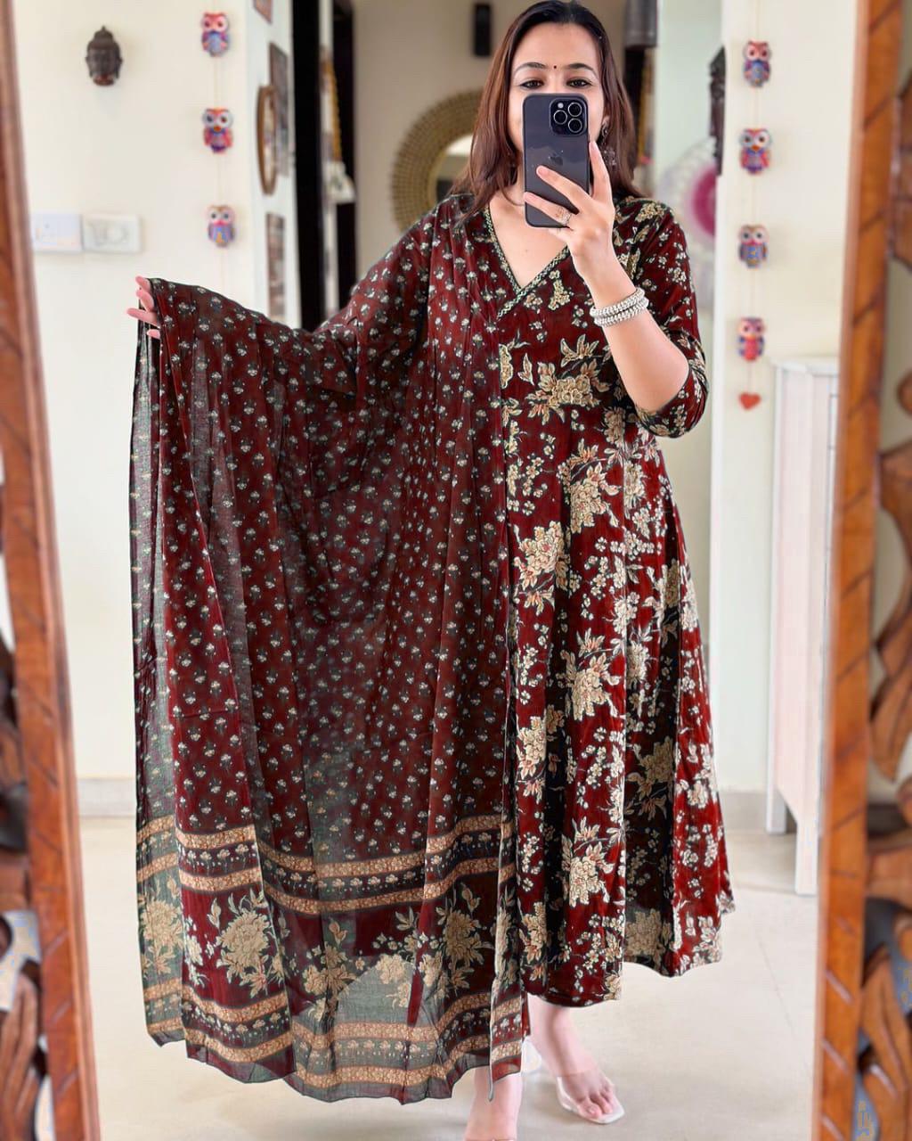 Anarkali Kurta Set With Angrakha Style For Women( Purple )