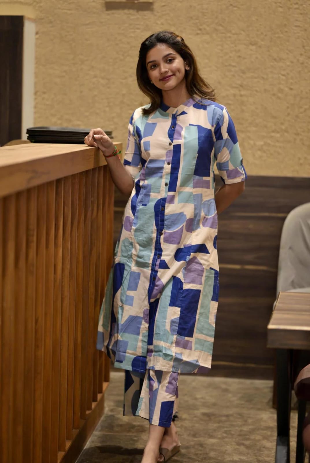 Abstract Print Cotton Kurta Set With Pants – Modern Co-Ord Style