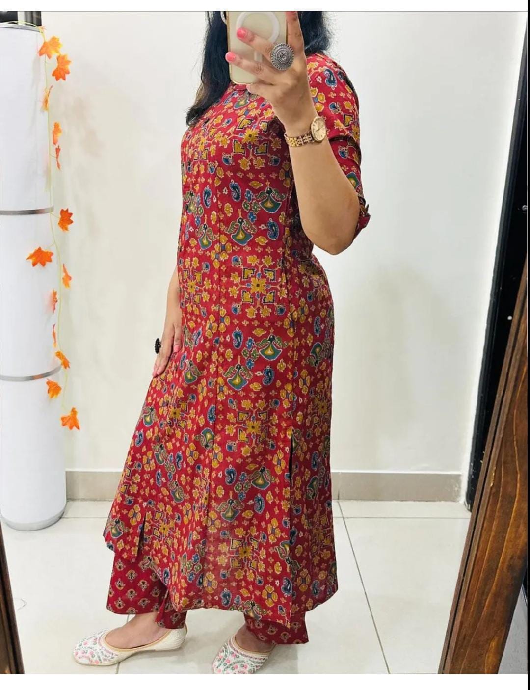 Traditional Maroon Printed Straight Co Ord Set