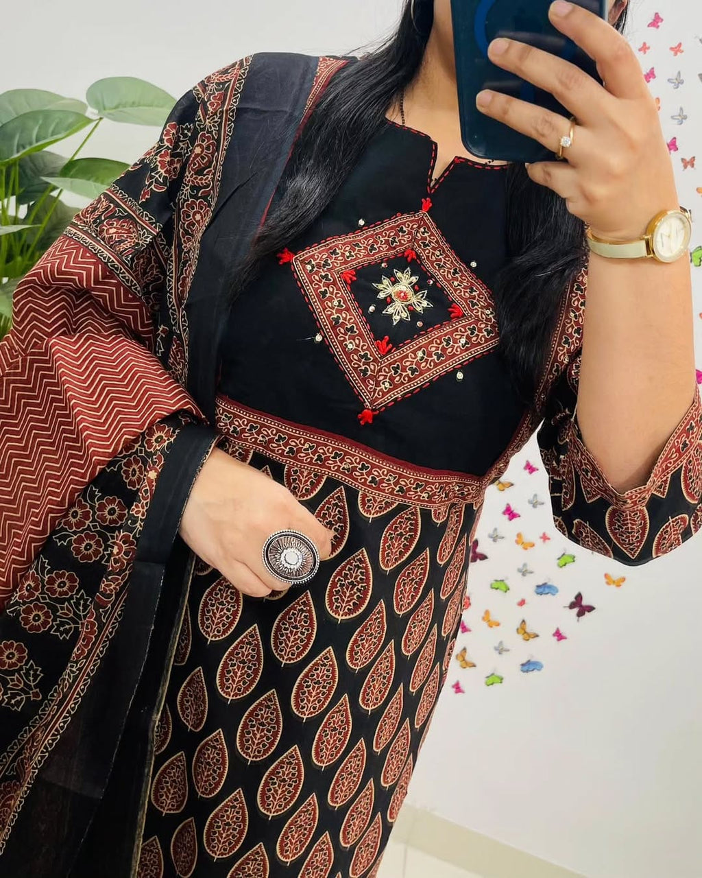 Classic Black & Rust Ethnic Cotton Suit Set