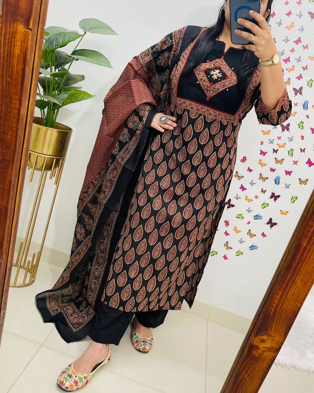 Classic Black & Rust Ethnic Cotton Suit Set