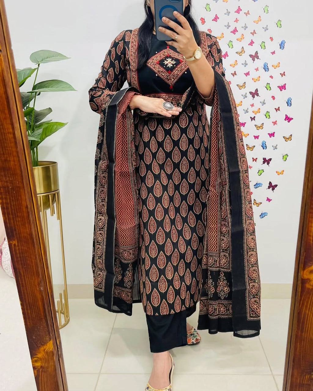 Classic Black & Rust Ethnic Cotton Suit Set