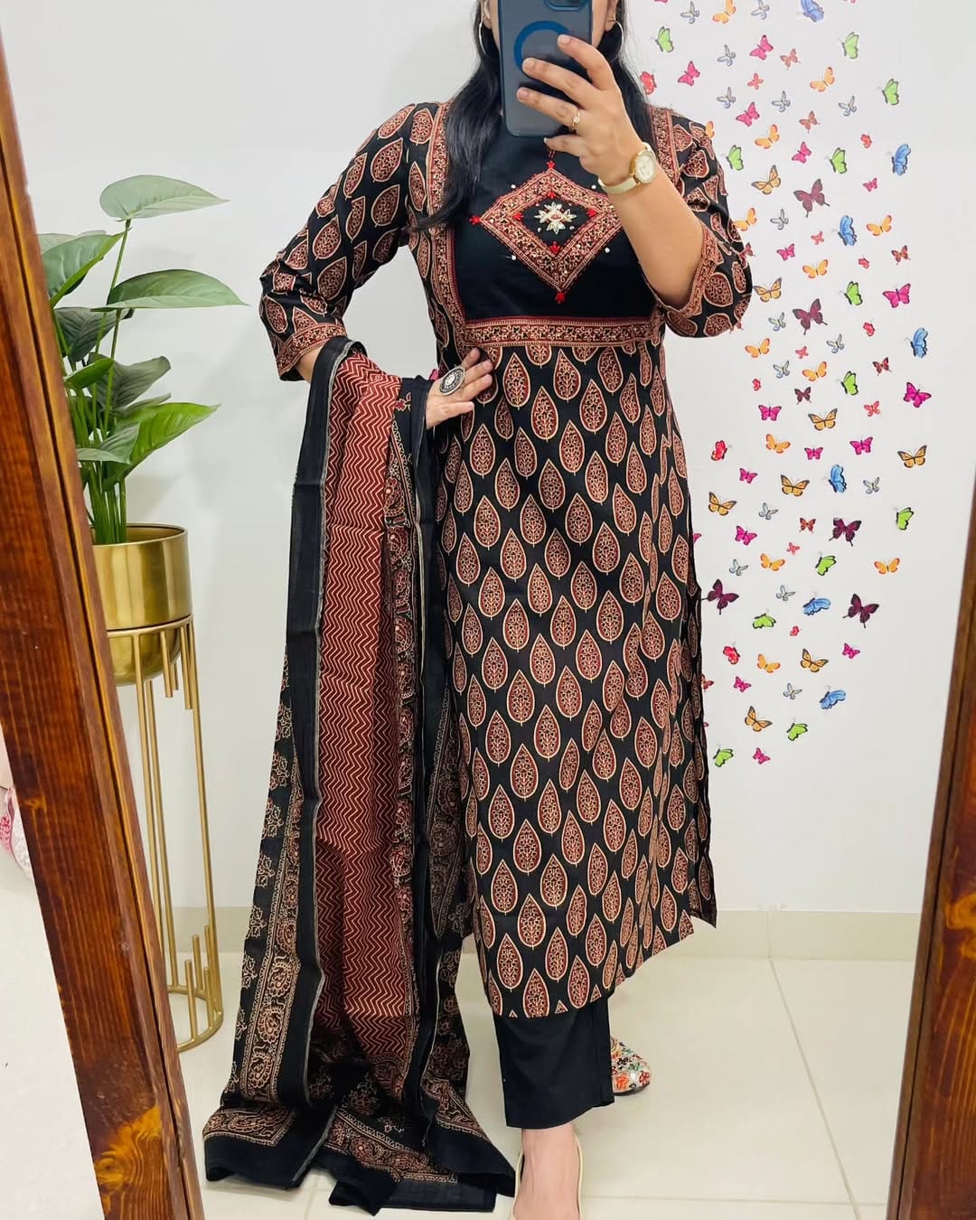 Classic Black & Rust Ethnic Cotton Suit Set