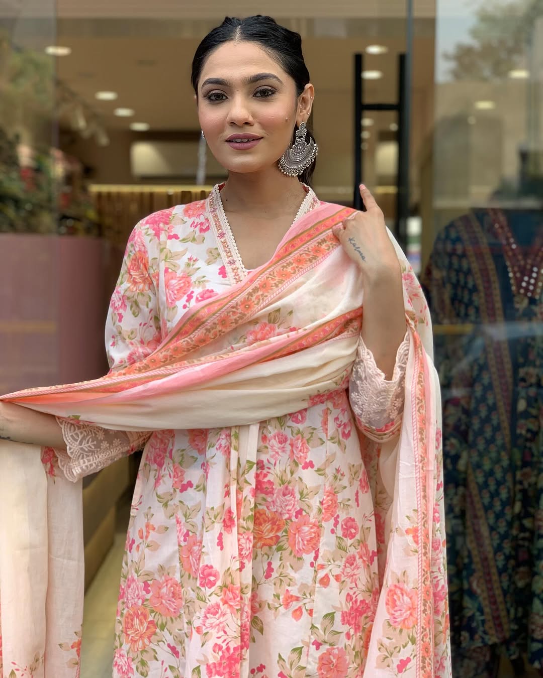 Classy Summer Collection Pure Cotton Mughal Butta Print Anarkali Kurti Paired With Cotton Pants