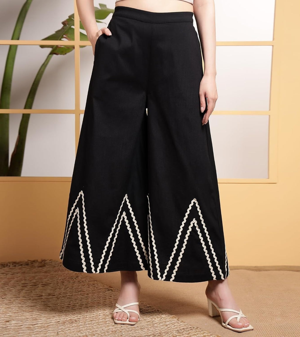 Black Indo Western Waist Coat With White Zigzag Lace Trousers Co-Ords Set