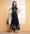 Black Indo Western Waist Coat With White Zigzag Lace Trousers Co-Ords Set