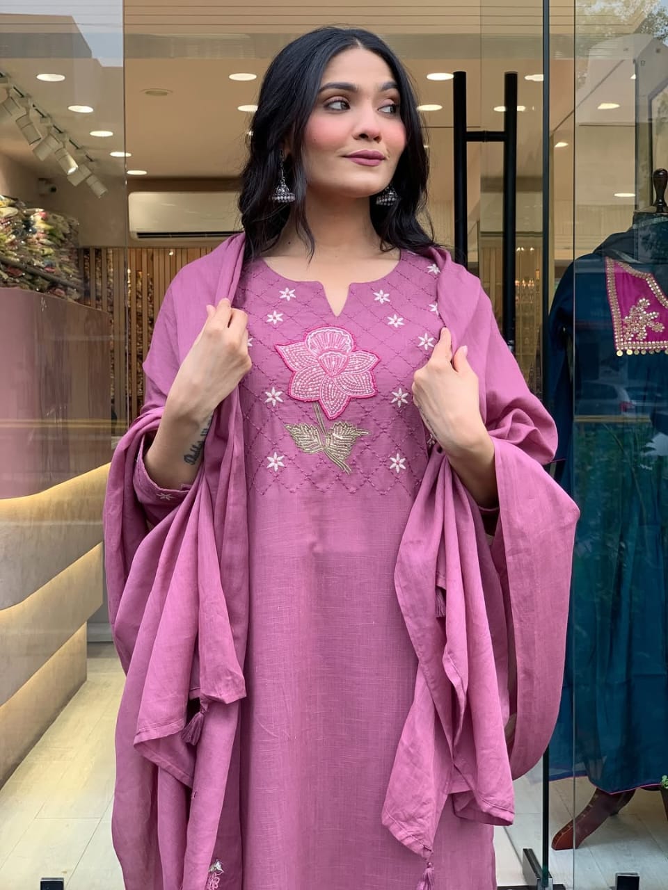 Premium Quality Cotton Kurti, Pants And Dupatta Set