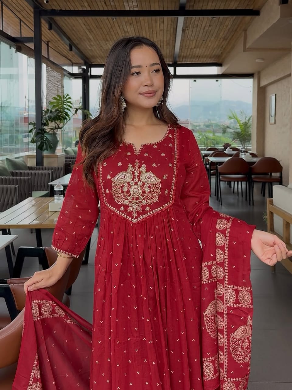 Beautiful  Cotton Suit With Embroidery Work Anarkali Kurta Dupatta  Set In New Colour