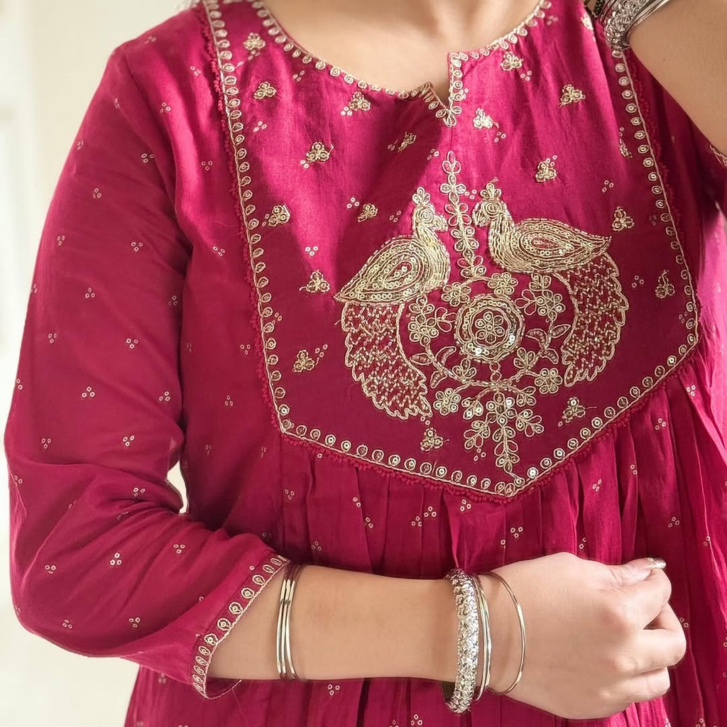 Beautiful  Cotton Suit With Embroidery Work Anarkali Kurta Dupatta  Set In New Colour