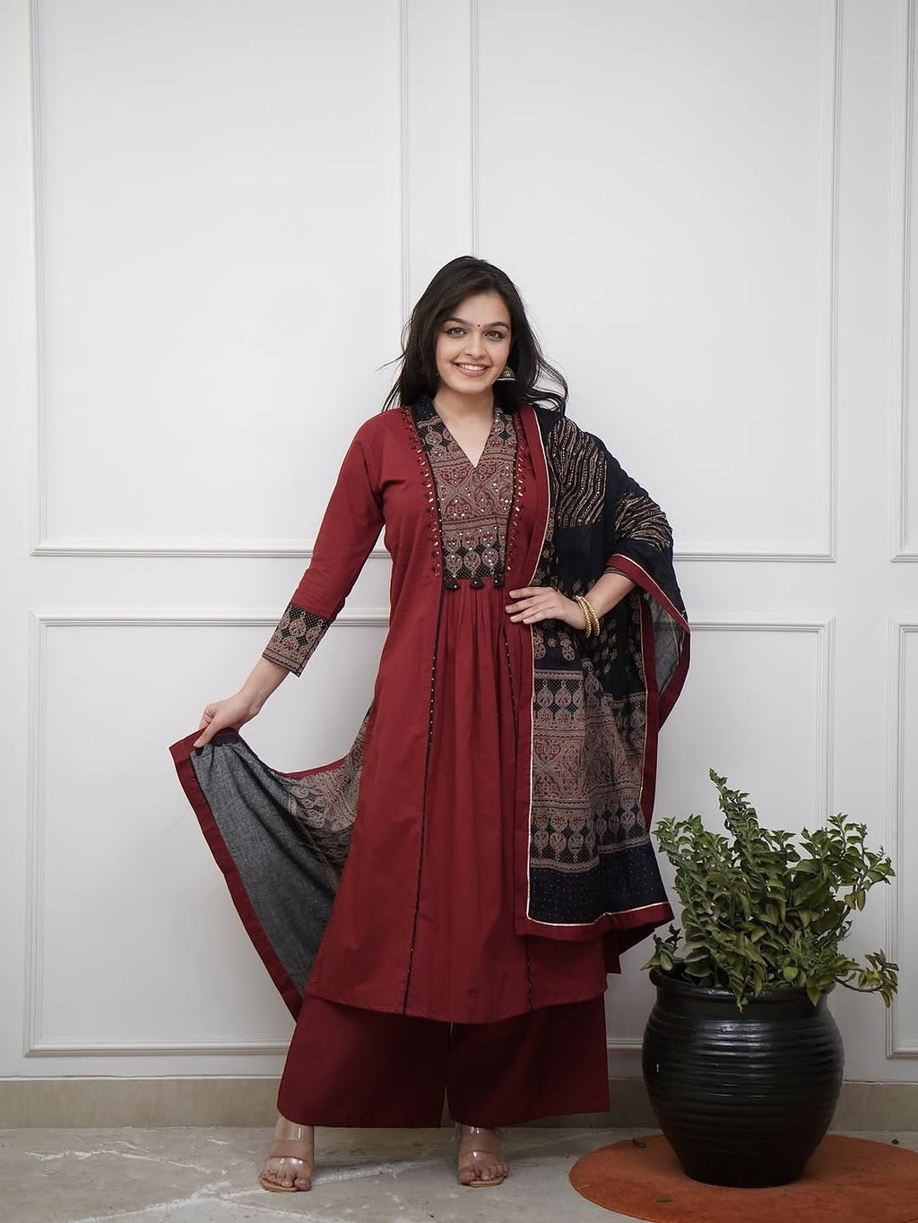 Red Ethnic Kurta Set with Elegant Dupatta