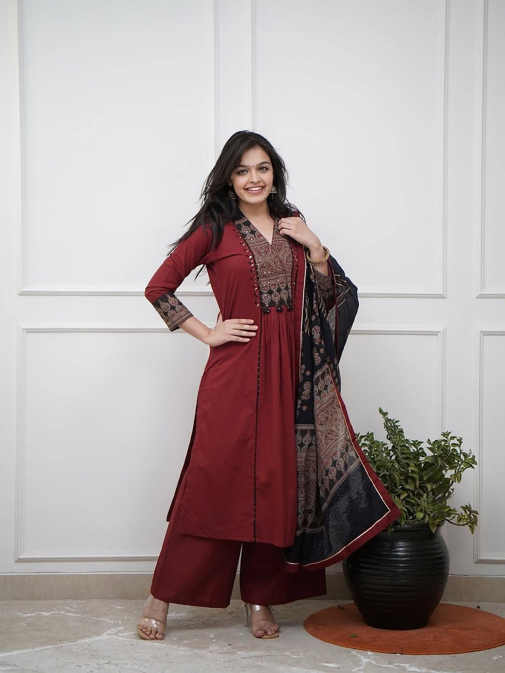 Red Ethnic Kurta Set with Elegant Dupatta