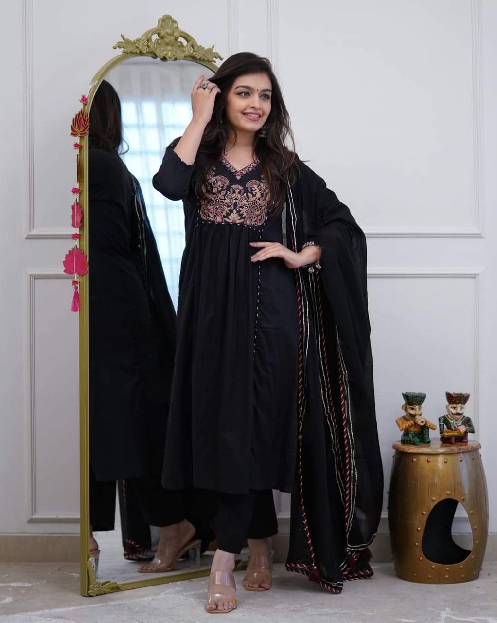 Black Embroidered Anarkali Kurta Set with Dupatta