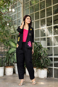 Elegant Black Floral Embroidered Co-Ord Set with Statement Jacket