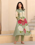 Pastel Green Floral Printed Kurta Set – Elegant A-Line Kurta with Matching Pants